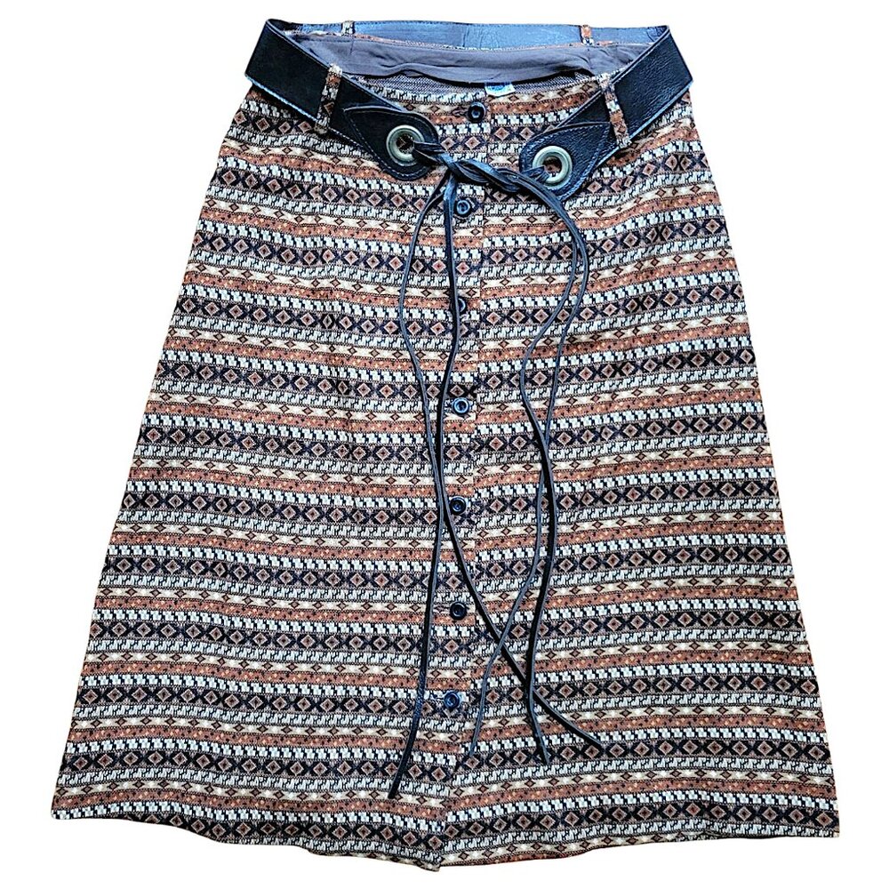 Button Front Vintage Skirt with Belt 1970s Union Label